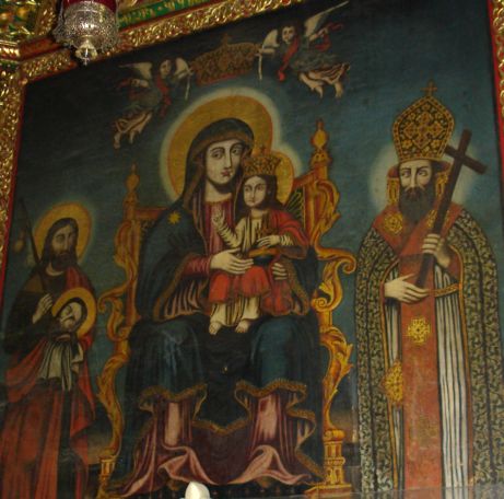 Дева Мария с младенцем... Армянская икона (картина). Храм Гроба Господня. Иерусалим. Фото Лимарева В.Н.  